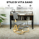Sedia Inginocchiatoio con Movimento a Dondolo 51x84x93 cm in Tessuto Effetto Lino e Legno Grigio   