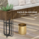 Set 3 Fioriere con Supporto in Metallo per Interni ed Esterni Oro