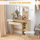 Toeletta da Camera 90x38x138 cm con Armadietto Cassetto Specchio per Trucco e Ripiani Aperti Acero      