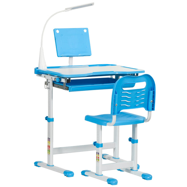 Banco Scuola con Sedia per Bambini con Lampada LED e Leggio Blu sconto