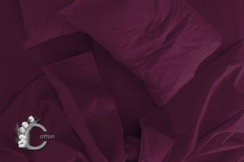 Set Lenzuola Matrimonale Sopra Sotto e Federe Tinta Unita Prugna