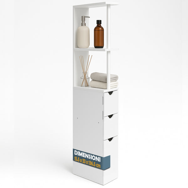 Mobiletto Salvaspazio Bagno Multiuso 33x15x136 cm in Legno Bianco acquista