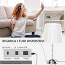Lampada da Tavolo Base con Cristalli in Vetro con Porta USB Ø23x45 cm Bianco e Argento 