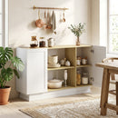 Credenza 133x35x79,7 cm con 2 Ripiani Aperti e 2 Armadietti in Pannello Truciolare e MDF      