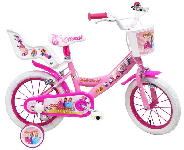 Bicicletta per Bambina 14" 2 Freni Flower Bianca/Rosa prezzo