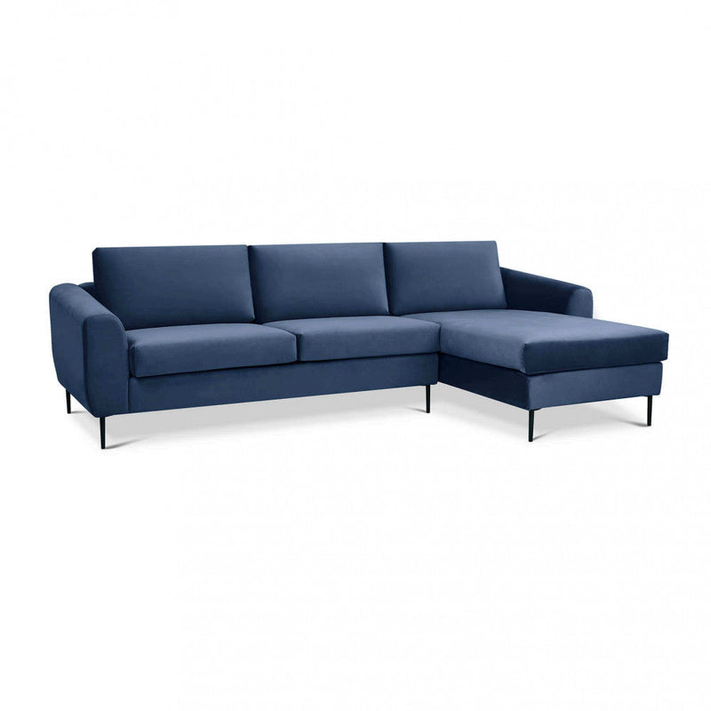 Divano con Chaise Longue Gregory in Tessuto Blu