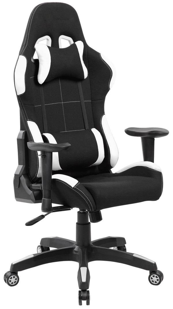 online Sedia da Gaming Ergonomica 72x57x134 cm in Tessuto Nera e Bianca
