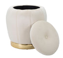 Puff Contenitore Paris Ø43x43 cm in Legno Spugna e Poliestere Crema e Oro