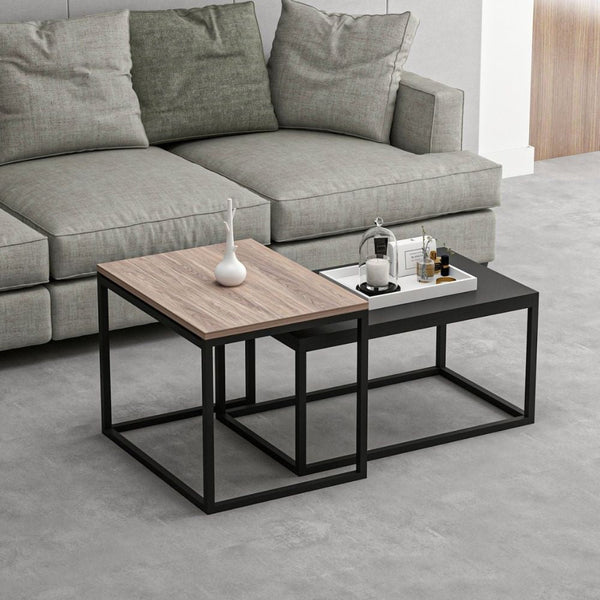 Set tavolini da caffè Leka nero e noce struttura in metallo sconto