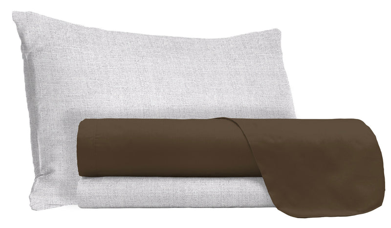 Set Lenzuola Sopra Sotto e Federe in Cotone Cioccolato Varie Misure