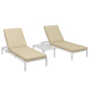 Set 2 Lettini Prendisole da Giardino e Tavolino in Vetro Beige 