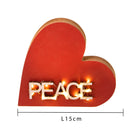Set 2 Cuori Decorativo con Scritta Peace Led 17 cm in Legno e Metallo Rosso