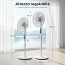 Ventilatore da Terra 45x42x138 cm con Telecomando 3 Velocità e 2 Modalità in ABS PP Acciaio Bianco      
