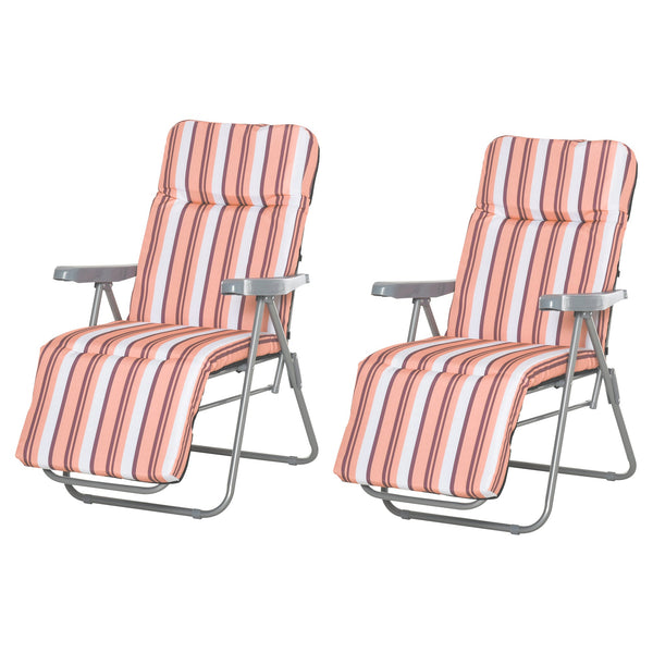 Set 2 Sedie Sdraio da Giardino 60x75x102cm Reclinabile 5 Posizioni con Cuscino Arancione sconto