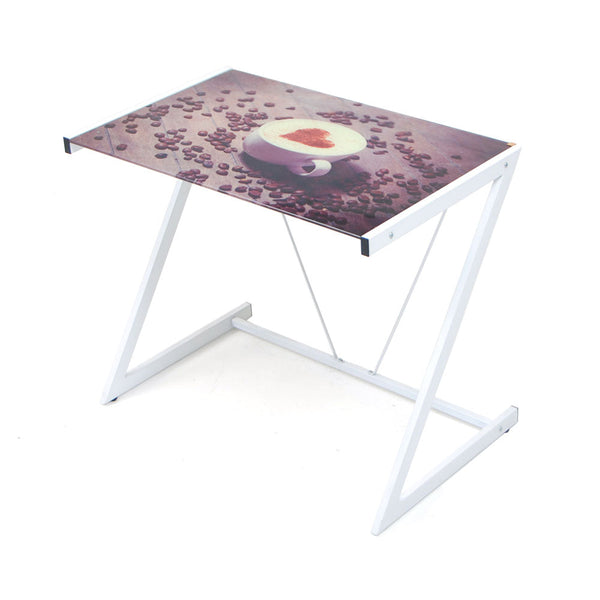 acquista Tavolino Scrivania in Ferro con Piano in Vetro Temperato Picture Cappuccino