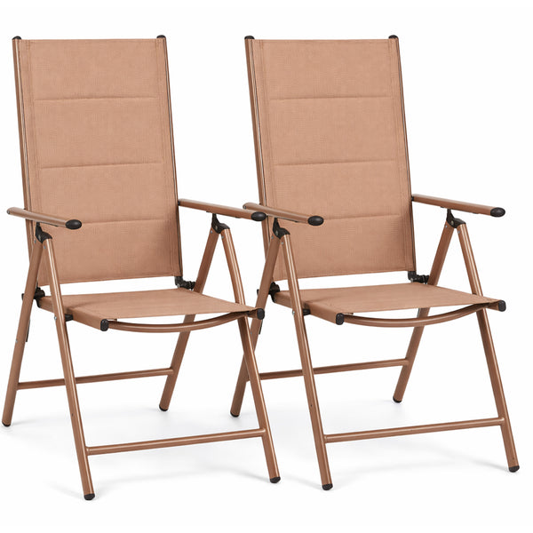 Set 2 Sedie Sdraio Pieghevoli e Salvaspazio con Schienale Alto Ergonomico in Tessuto Tecnico Beige acquista