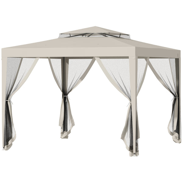 acquista Gazebo da Giardino con Zanzariera Doppio Tetto 3x3m Telaio in Metallo Beige