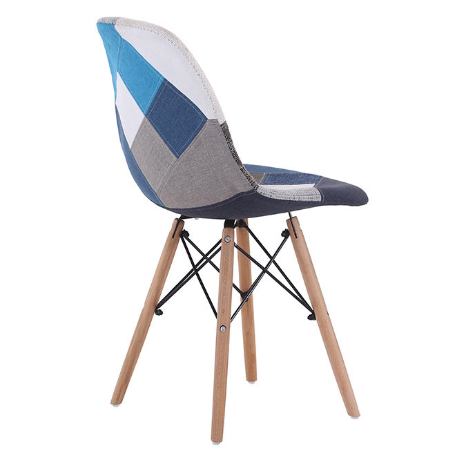 Set 4 Sedie 85x48x54 cm in Tessuto Patchwork da Interno Blu e Bianco