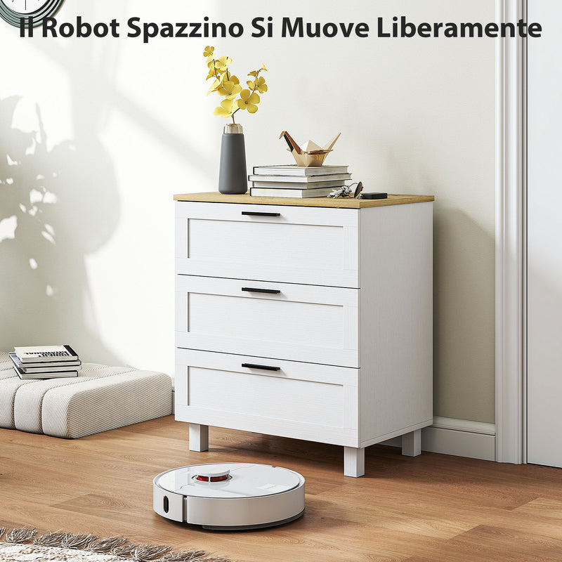 Cassettiera 3 Cassetti Moderna 60x38x71 cm in Legno Bianca e color Legno      