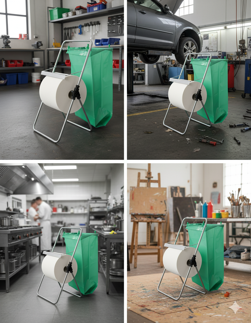 Portarotolo a Cavalletto in Acciaio con Portasacco Silver Agrati