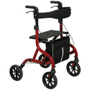 Deambulatore con Seduta e Schienale per Anziani Pieghevole 68x64x85,5-95,5 Altezza Regolabile Borsa e Porta Bastone in Alluminio Rosso      