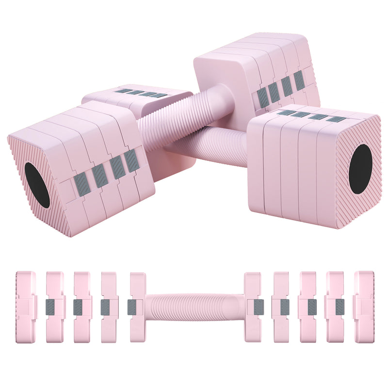 Set 2 Manubri Pesi Quadrati e Antiscivolo da 5 kg con Piastre Rimovibili in Acciaio e ABS Rosa      