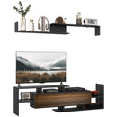 Mobile TV Ripiani e Armadietto a Ribalta con Mensola a Muro 153,6x25x42 cm Nero e Marrone 