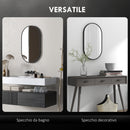 Specchio da Bagno Ovale da Parete 60x90 cm con Cornice in Alluminio Nero   