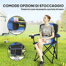 Sedia da Campeggio Pieghevole con Tasca e Portabicchieri Blu    