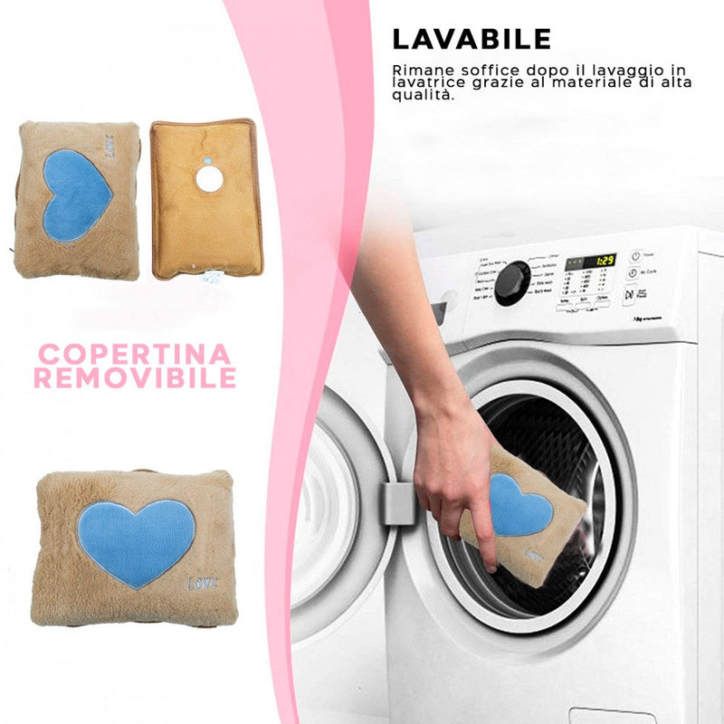 Borsa Acqua Calda Elettrica Ricaricabile Scaldamani Cuore a Peluche Beige
