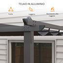 Pergola Gazebo 4x3 m con 8 Fori di Drenaggio in Alluminio Metallo e Poliestere Grigio Scuro