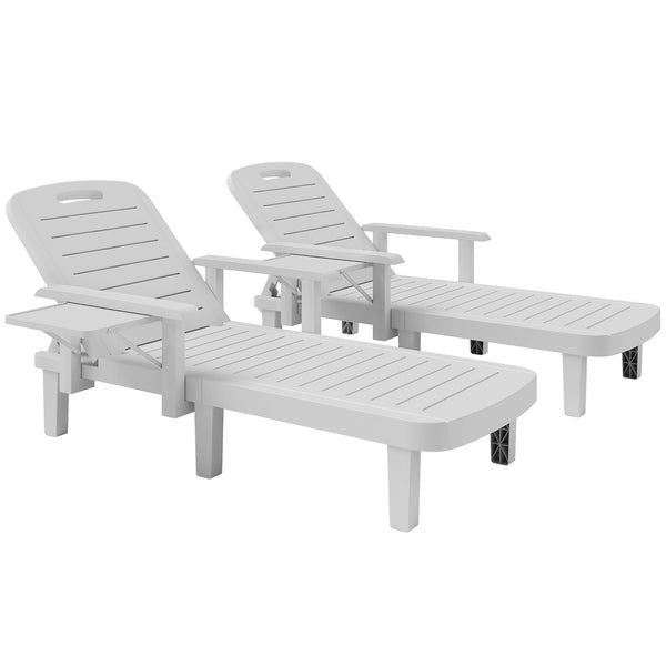 Set 2 Sdraio da Giardino Regolabili 79x158x88 cm con Tavolino e Braccioli in Polipropilene Bianco acquista