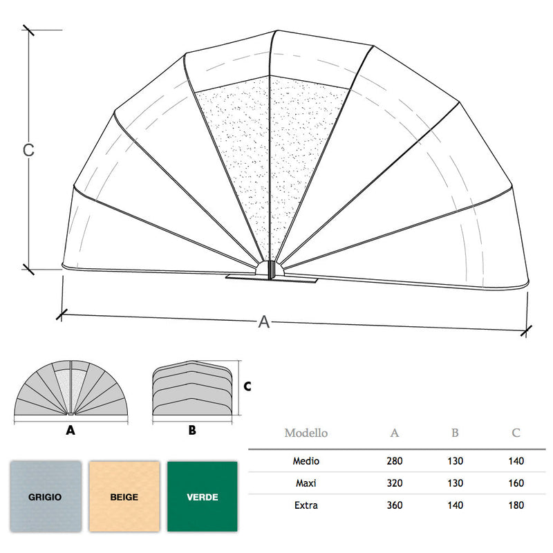 Motobox a Chiocciola Copertura Box in PVC per Moto Scooter - 280x130xh140 cm\/Grigio Maddi