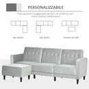 Divano Letto 3 Posti 218x85x86 cm con Poggiapiedi e Schienale Reclinabile in Tessuto Effetto Velluto Grigio Chiaro