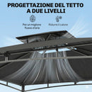 Gazebo da Giardino 300x300x285 cm con Doppio Tetto in Poliestere e Metallo Grigio Scuro      