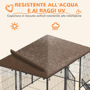 Recinto per Cani 211x141x151 cm con Porticina per Ciotole in Metallo e Tessuto Oxford Nero e Marrone      
