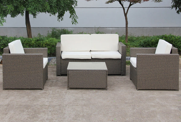 online Set Salotto da Giardino in Polyrattan Divano 2 Poltrone e Tavolino Bauer Maiorca Marrone