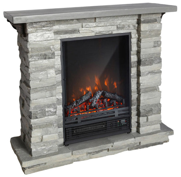 sconto Camino Elettrico da Pavimento Effetto Fiamma 1800W Tugullio Effetto Pietra Grigio