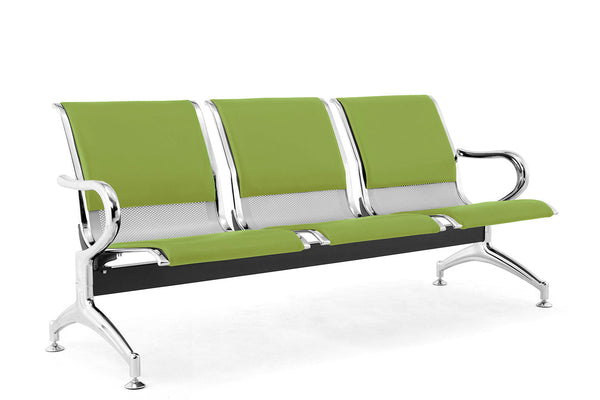 Panca per Sala Attesa 3 Posti da Ufficio con Cuscino in Acciaio e Similpelle Argento/Pistacchio online
