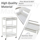 Carrello da Cucina 45x38x78 cm 3 Ripiani in Legno  Bianco