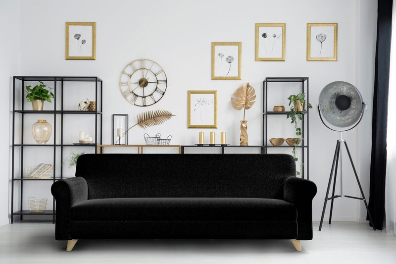 Copridivano 1, 2 E 3 Posti Elasticizzato in Tessuto Nero