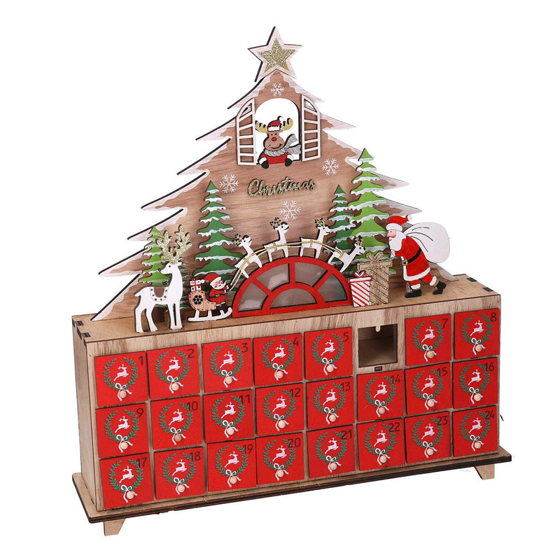 Calendario dell'Avvento in Legno con Led albero rosso cm 31x8xh34,5