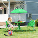 Set Tavolino e 2 Sedie Pieghevoli da Giardino per Bambini con Ombrello Verde Rana