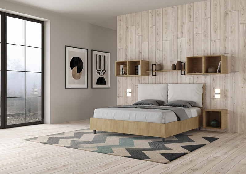 Letto Matrimoniale Struttura Quercia con Cuscini in Similpelle Egos Antea Bianco Varie Misure