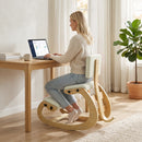 Sedia Ergonomica Inginocchiata 54x98x86 cm in Tessuto Effetto Lino e Legno Crema      