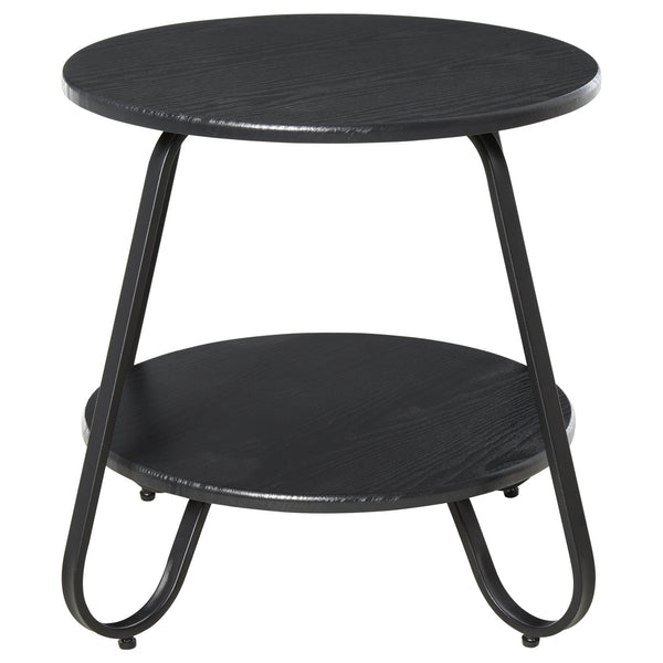 Tavolino Basso 2 Ripiani Ø50x46,5 cm in Metallo e Legno Nero prezzo