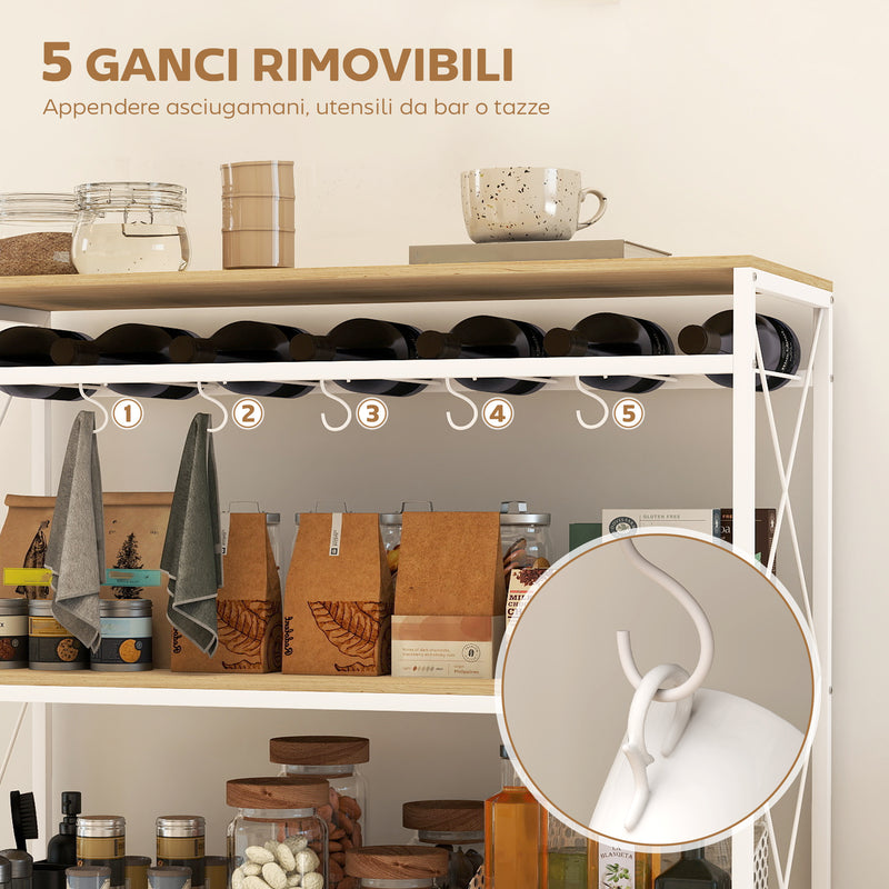 Carrello Portavivande a 4 Livelli 96,5x38x96,7 cm con Portabottiglie in Legno e Metallo Bianco  