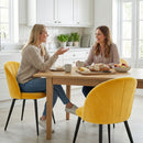 Set 2 Sedie da Pranzo Imbottite 52x55x79 cm con Schienale a Conchiglia in Velluto Giallo      