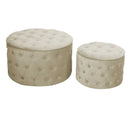 Set 2 Pouf Contenitore Ø50 cm e Ø70 cm in Tessuto Velluto Crema