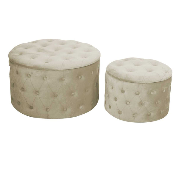prezzo Set 2 Pouf Contenitore Ø50 cm e Ø70 cm in Tessuto Velluto Crema
